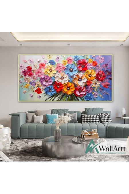 Colorful Flower Bouquet 3d Heavy Textured Partial Oil Painting