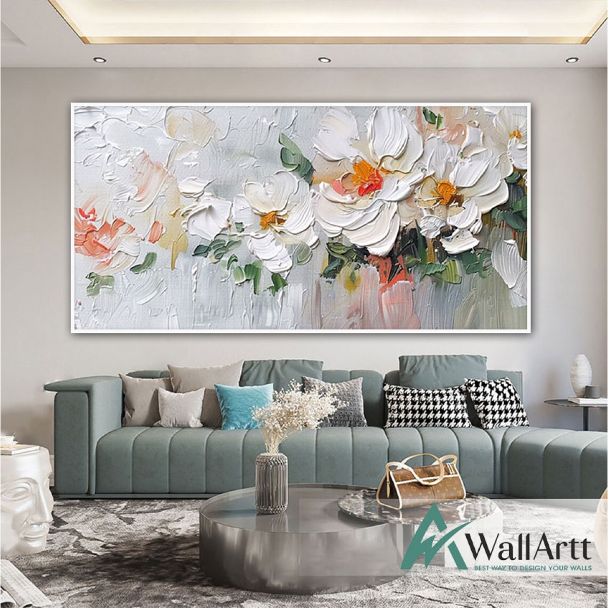 White Orange Flowers 3d Heavy Textured Partial Oil Painting