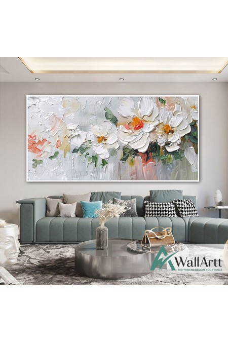 White Orange Flowers 3d Heavy Textured Partial Oil Painting