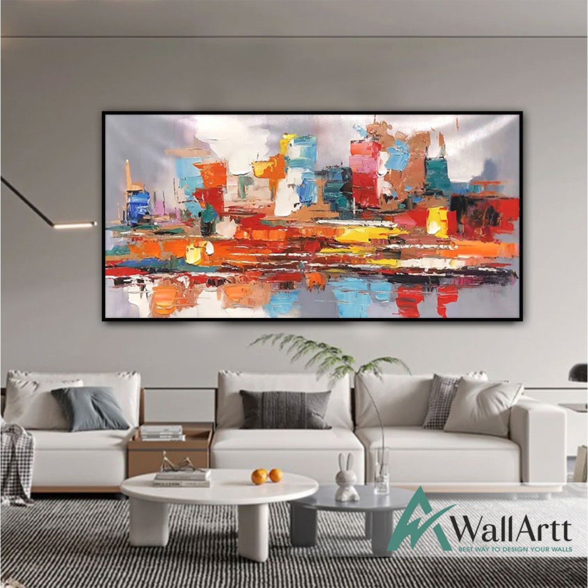 Abstract Colorful Buildings 3D Heavy Textured Partial Oil Painting