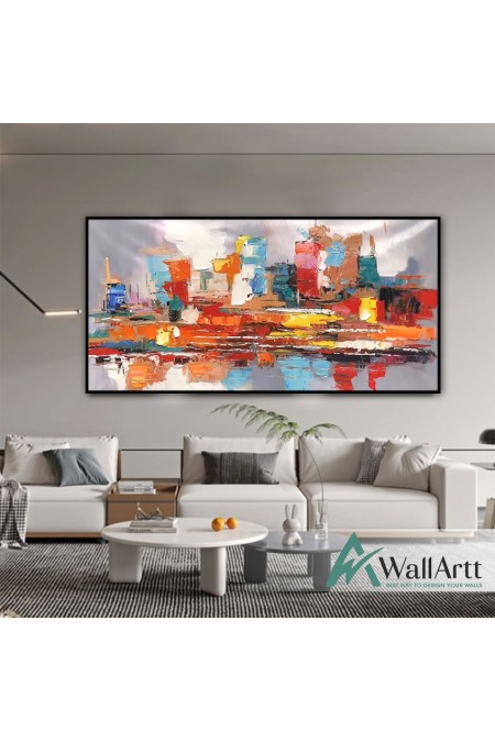 Abstract Colorful Buildings 3D Heavy Textured Partial Oil Painting