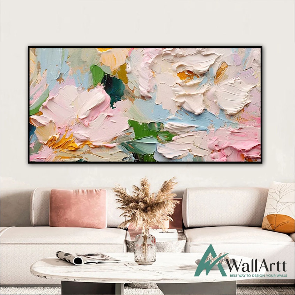 Abstract Pink n White Flowers 3d Heavy Textured Partial Oil Painting