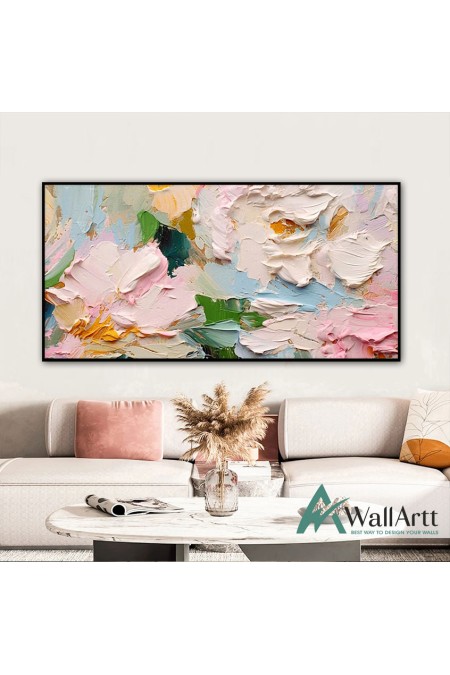 Abstract Pink n White Flowers 3d Heavy Textured Partial Oil Painting