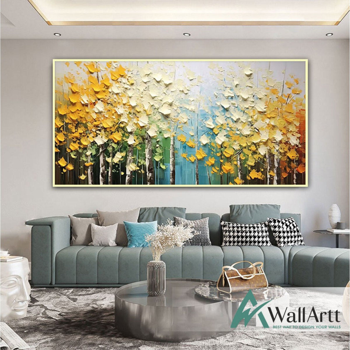 Yellow Leaves 3d Heavy Textured Partial Oil Painting