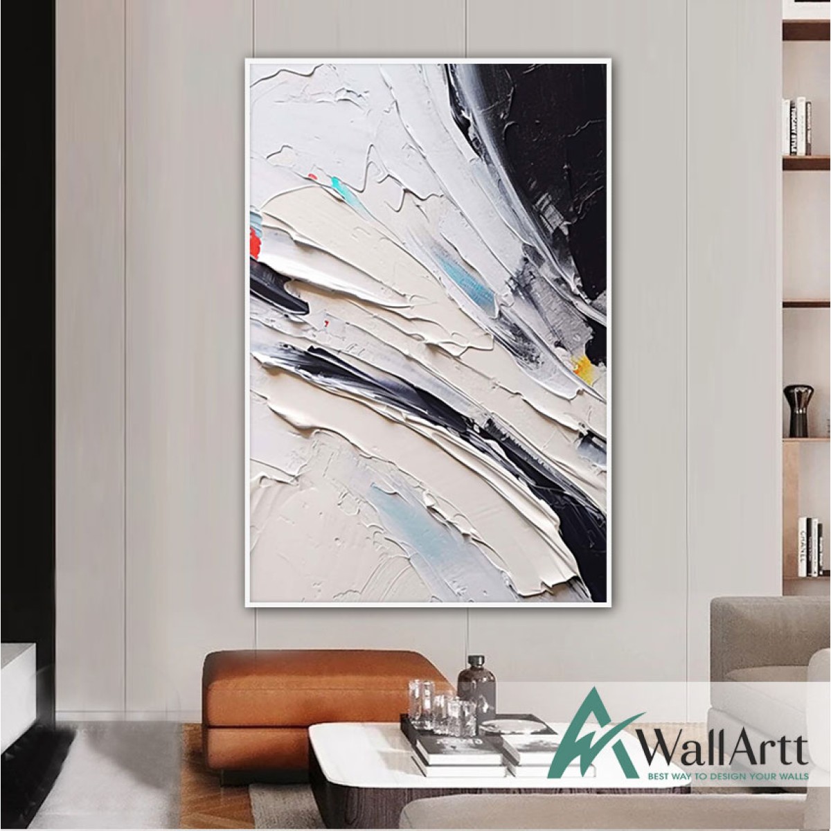 White over Black 3d Heavy Textured Partial Oil Painting