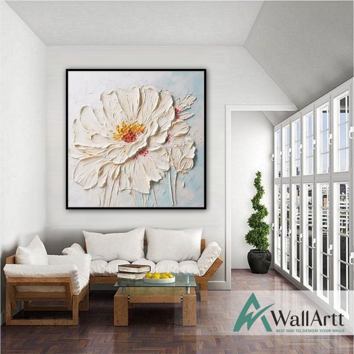 Beige Orange Flower 3d Heavy Textured Partial Oil Painting