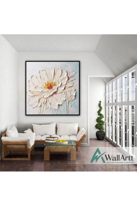 Beige Orange Flower 3d Heavy Textured Partial Oil Painting