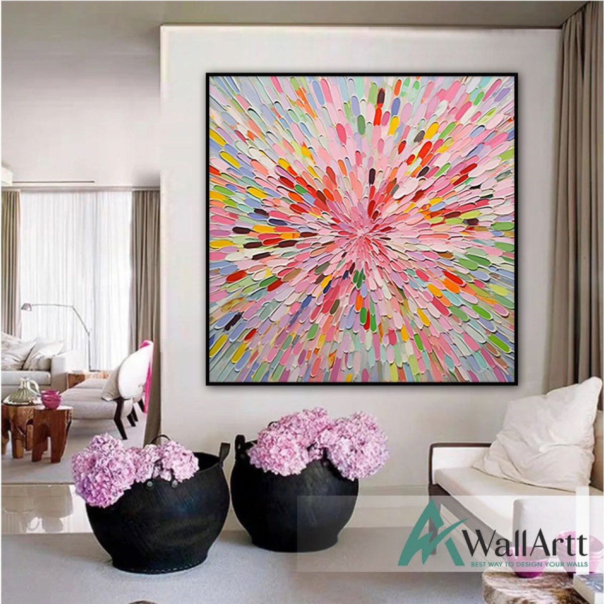 Burst of Pink 3D Heavy Textured Partial oil Painting