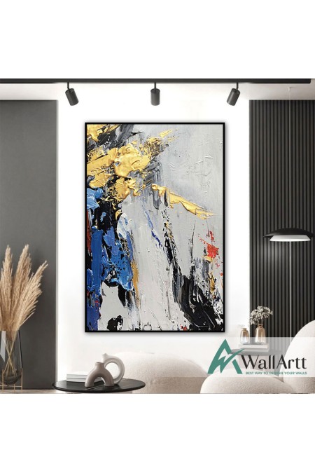 Gold n Blue Abstract 3d Heavy Textured Partial Oil Painting