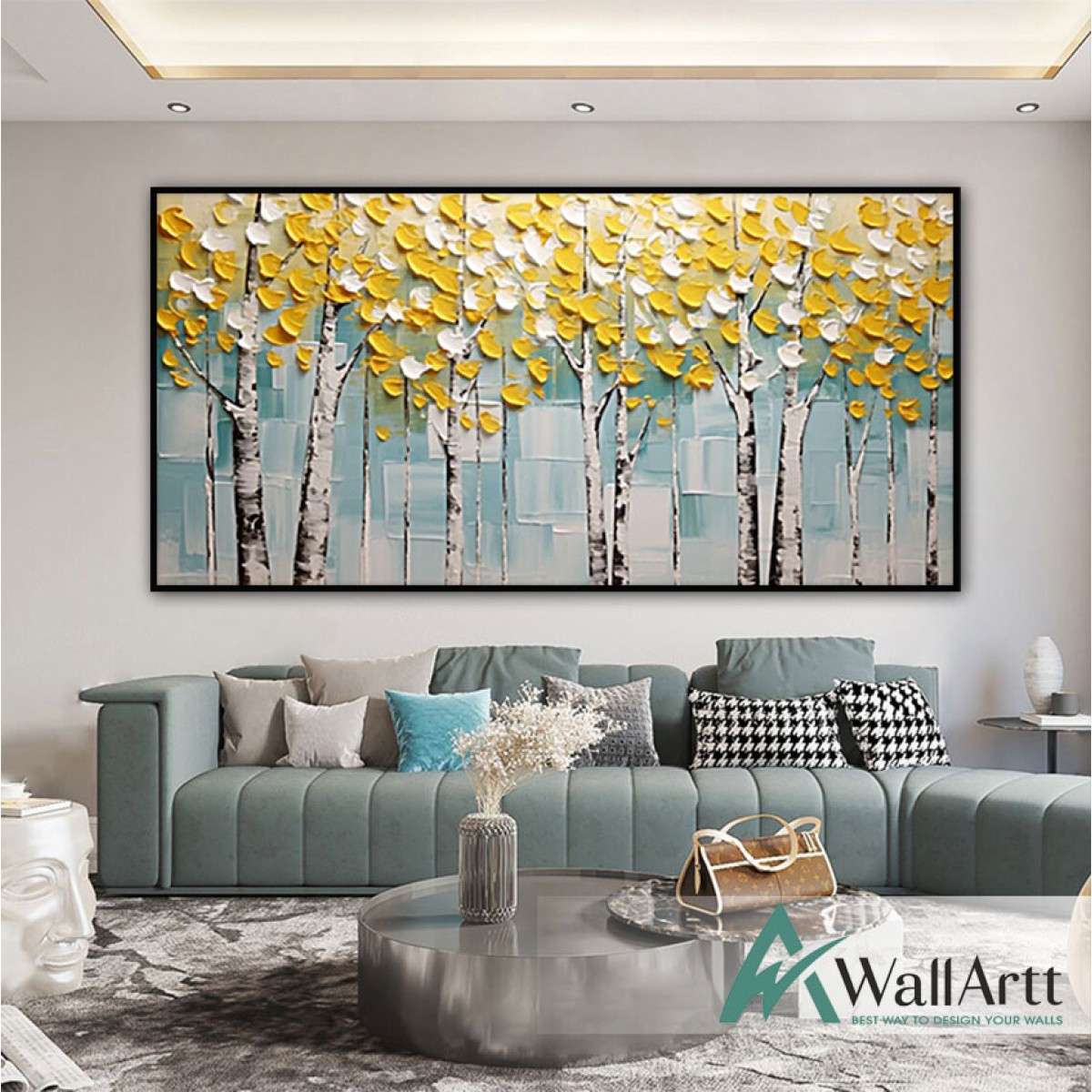 White Yellow Leaves 3d Heavy Textured Partial Oil Painting