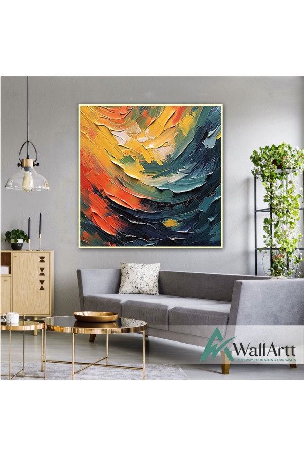 Abstract Orange n Navy 3D Heavy Textured Partial oil Painting