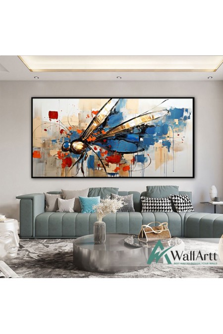 Abstract Blue Dragonfly 3d Heavy Textured Partial Oil Painting