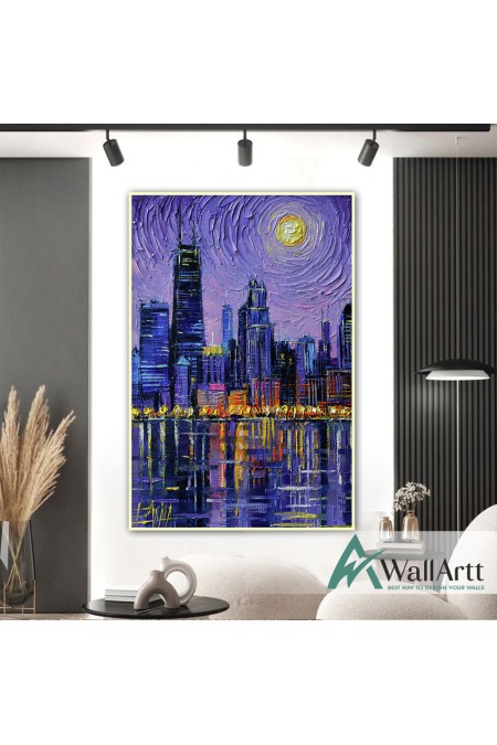 Purple Night 3d Heavy Textured Partial Oil Painting