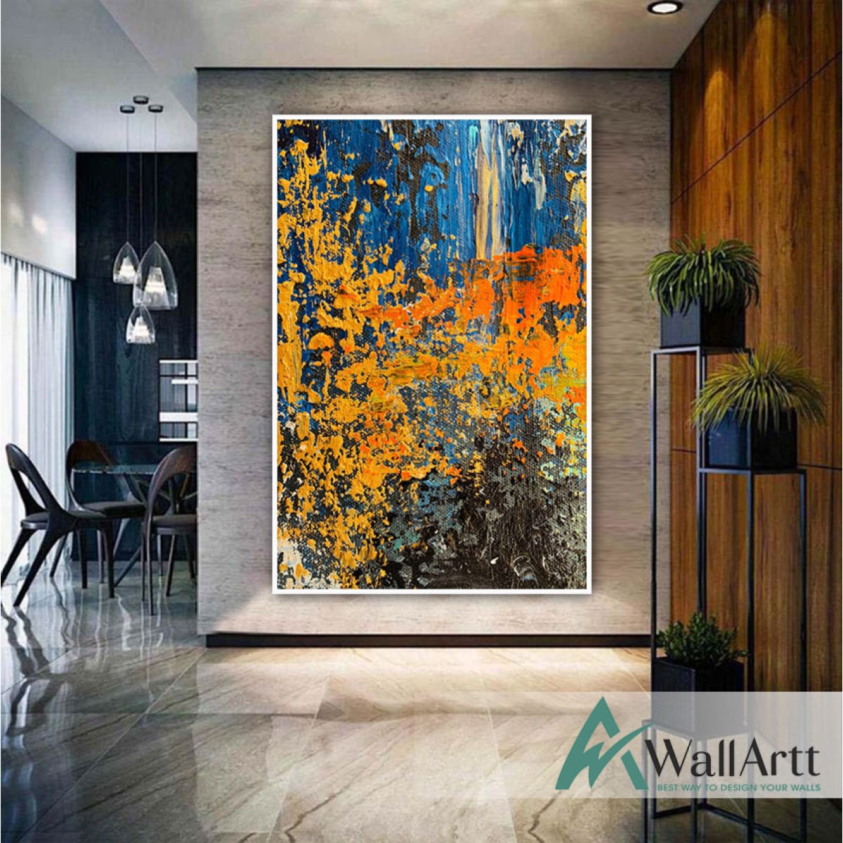 Orange Blue Abstract II 3D Heavy Textured Partial Oil Painting
