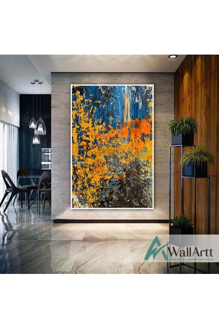 Orange Blue Abstract II 3D Heavy Textured Partial Oil Painting
