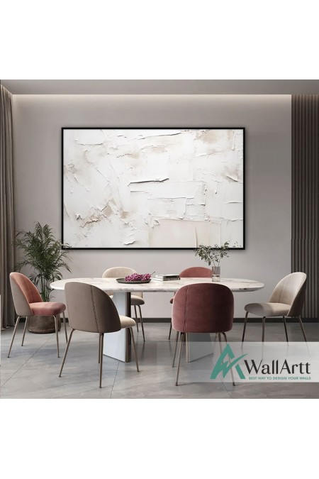 Abstract White with Beige 3d Heavy Textured Partial Oil Painting