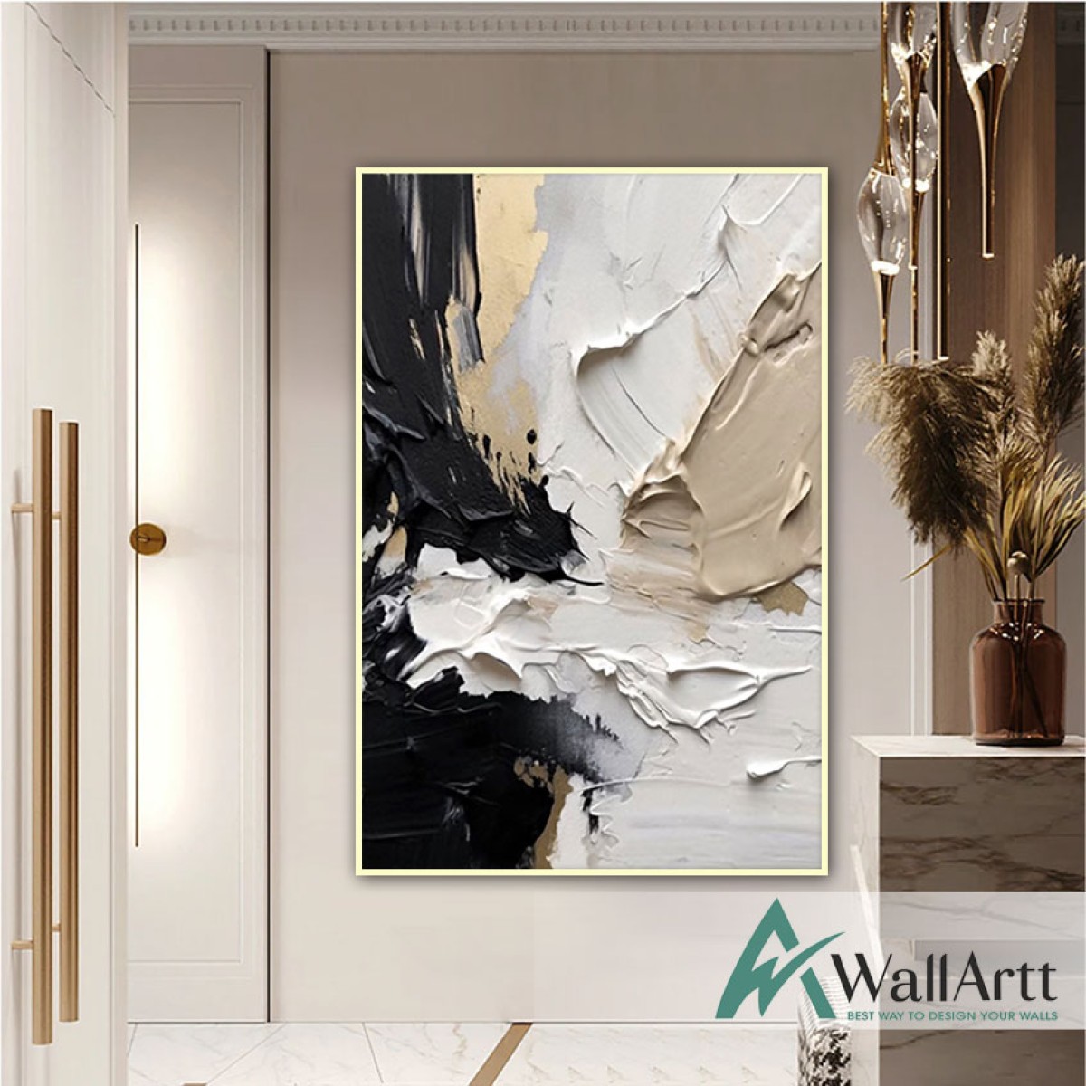 Black Beige Abstract 3d Heavy Textured Partial Oil Painting
