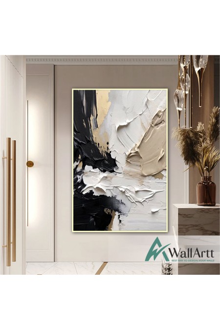 Black Beige Abstract 3d Heavy Textured Partial Oil Painting