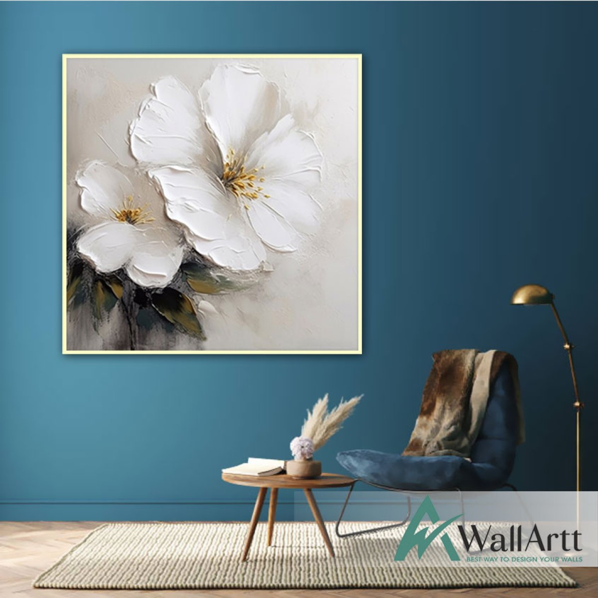 2 White Flower 3d Heavy Textured Partial Oil Painting