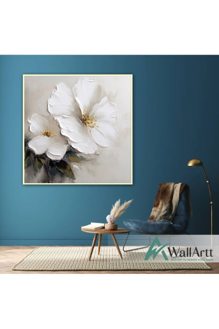 2 White Flower 3d Heavy Textured Partial Oil Painting