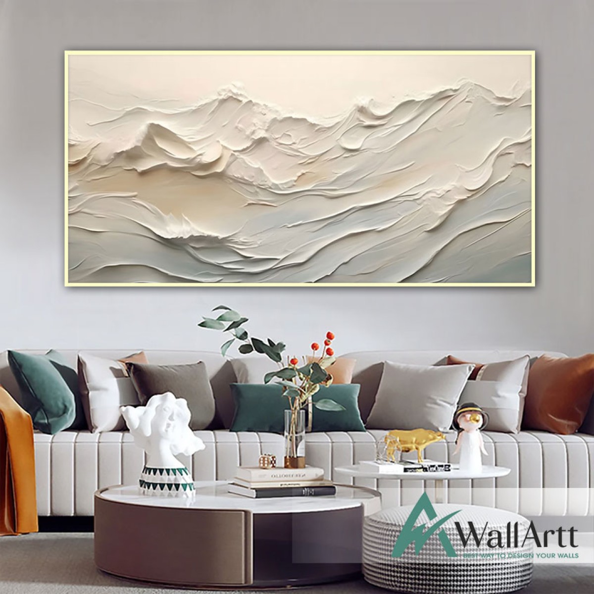 Abstract Cream Waves 3D Heavy Textured Partial Oil Painting