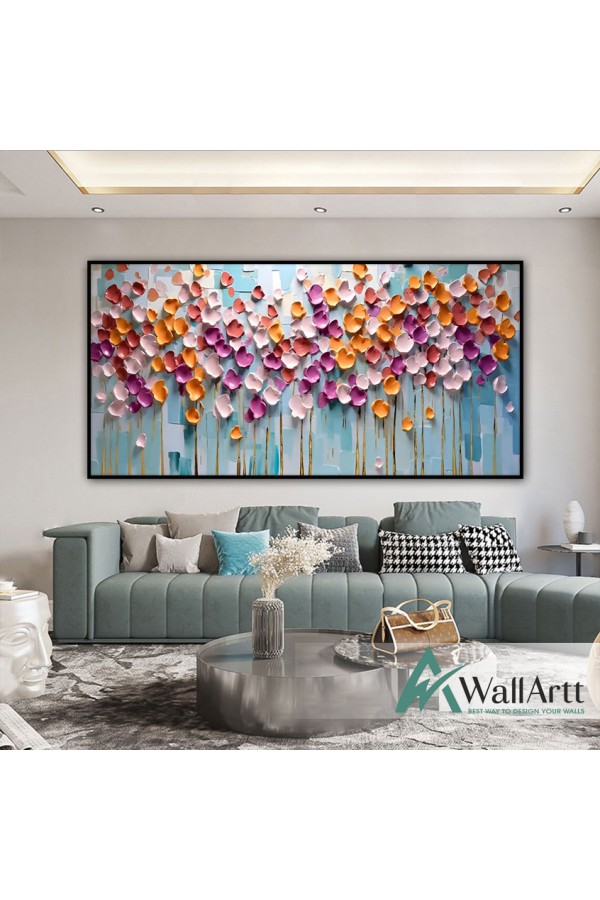 Purple and Orange Flowers 3d Heavy Textured Partial Oil Painting