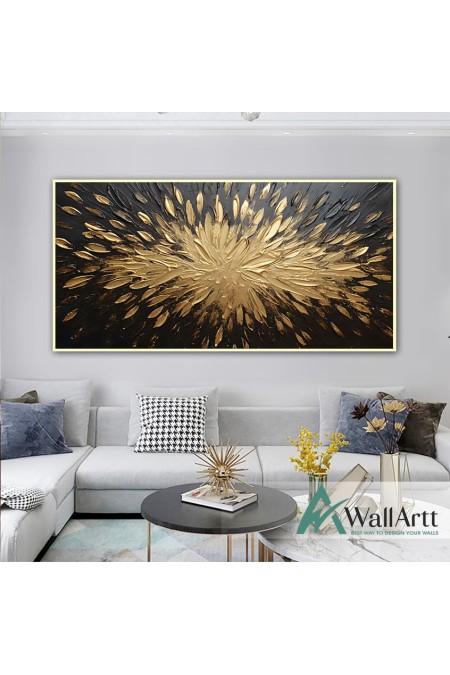 Abstract Gold Explosion 3d Heavy Textured Partial oil Painting