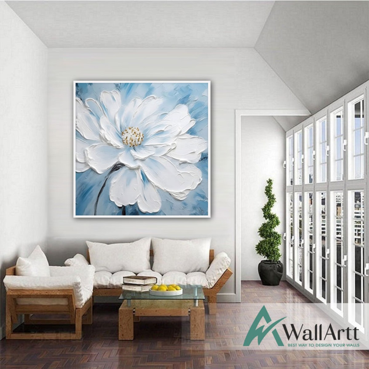 Blue White Big Flower 3d Heavy Textured Partial Oil Painting