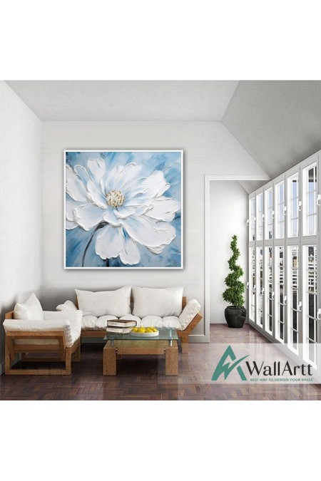 Blue White Big Flower 3d Heavy Textured Partial Oil Painting