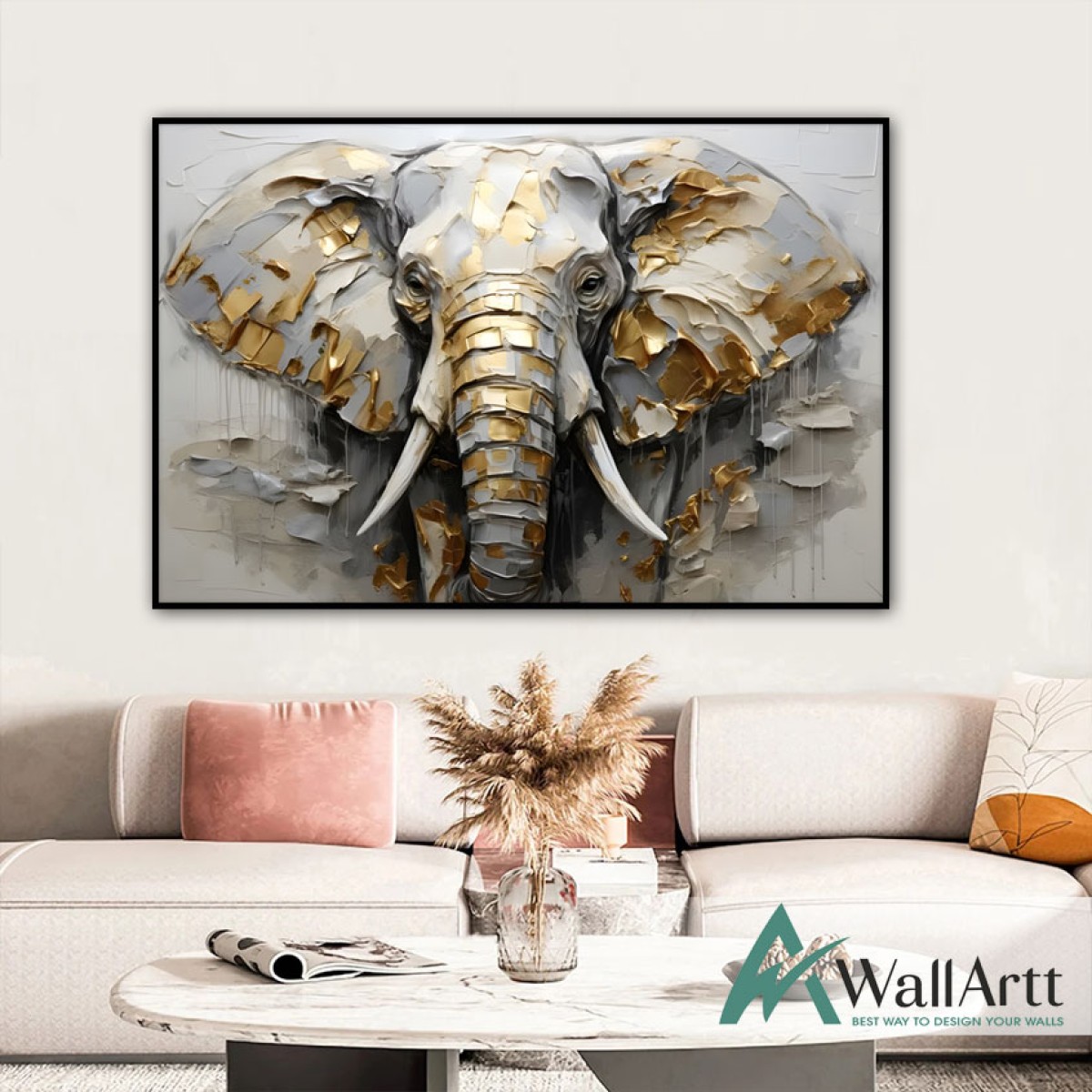 Golden Elephant 3D Heavy Textured Partial Oil Painting