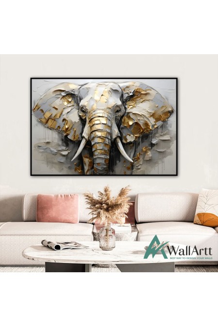 Golden Elephant 3D Heavy Textured Partial Oil Painting