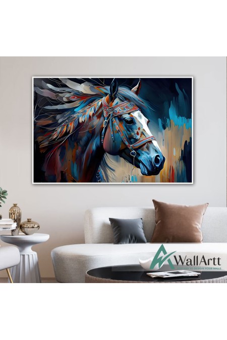 Blue Orange Horse 3D Heavy Textured Partial Oil Painting
