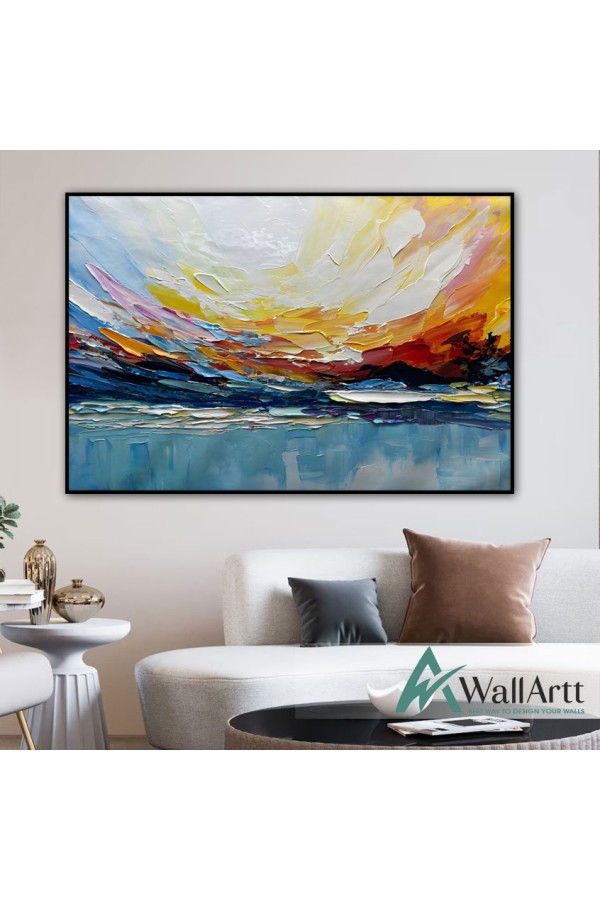 Abstract Sunset over Sea 3d Heavy Textured Partial Oil Painting