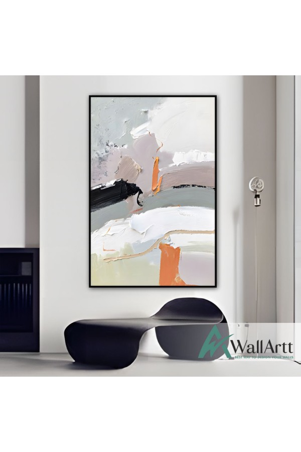 Abstract White & Orange 3d Heavy Textured Partial Oil Painting