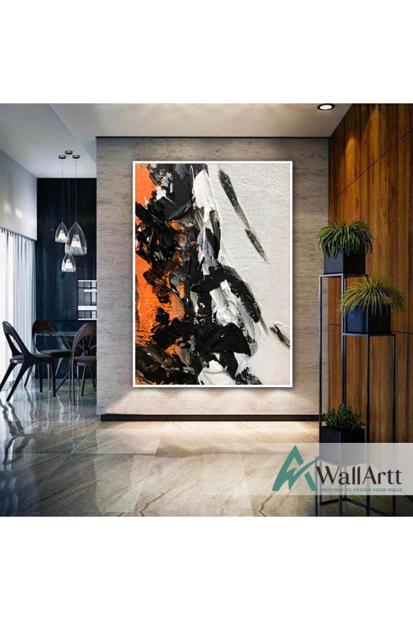 Orange Black II Abstract 3d Heavy Textured Partial Oil Painting