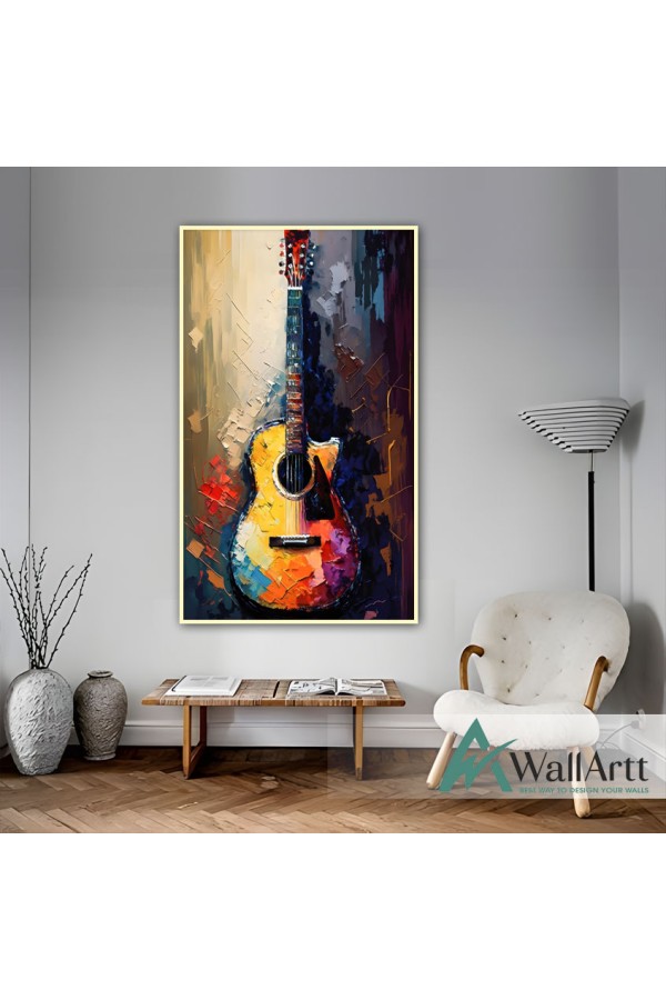 Abstract Guitar 3d Heavy Textured Partial Oil Painting