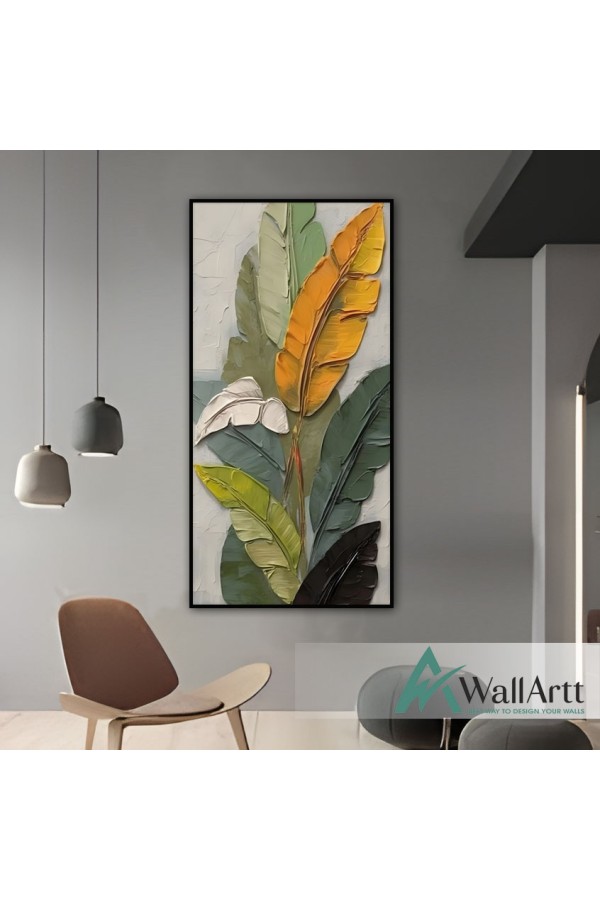Orange Green Leaves 3d Heavy Textured Partial Oil Painting