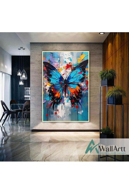 Abstract Blue Butterfly 3D Heavy Textured Partial Oil Painting