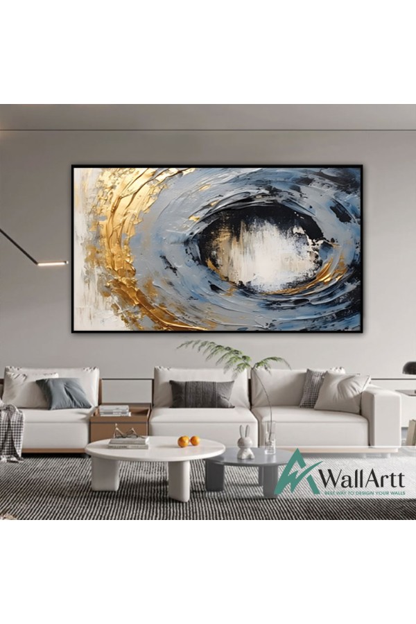 Blue Grey with Gold Foil Abstract 3d Heavy Textured Partial Oil Painting