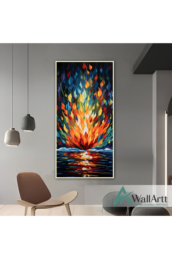 Abstract Orange Flame II 3d Heavy Textured Partial Oil Painting - Wall Art