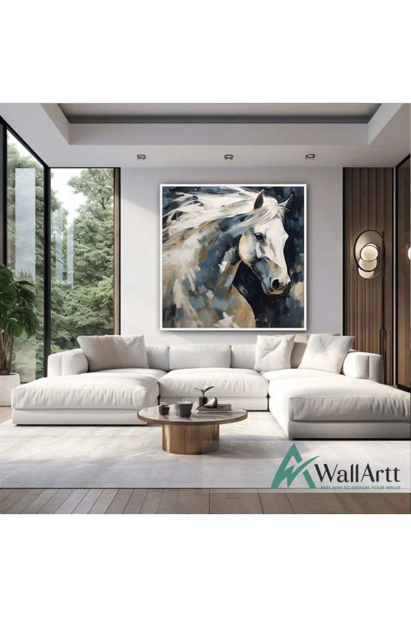 Abstract White Horse II 3D Heavy Textured Partial Oil Painting - Wall Art