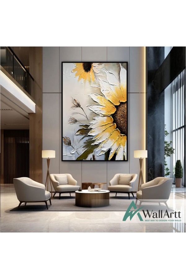 Abstract Sunflower 3D Heavy Textured Partial Oil Painting - Wall Art