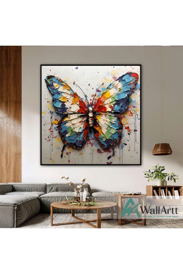 Abstract Colorful Butterfly IV 3D Heavy Textured Partial Oil Painting - Wall Art