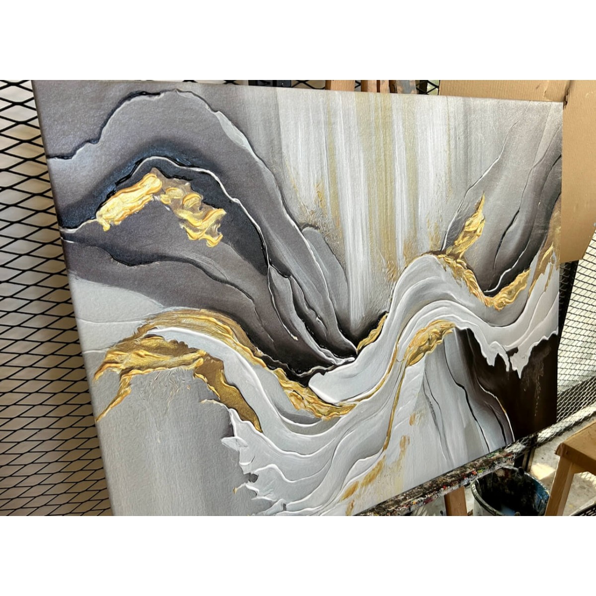 Harmony of Gold n Grey 3d Heavy Textured Partial Oil Painting