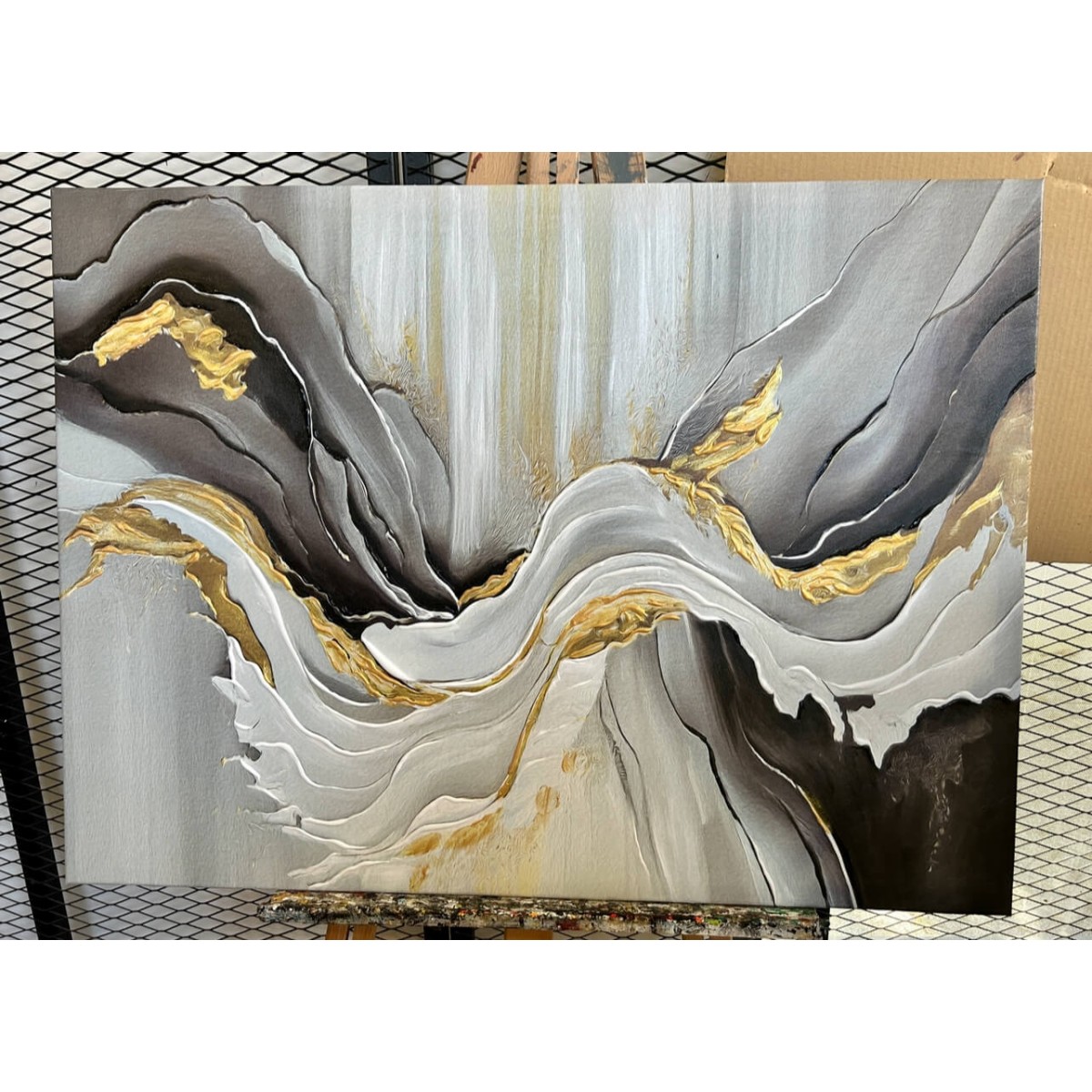 Harmony of Gold n Grey 3d Heavy Textured Partial Oil Painting