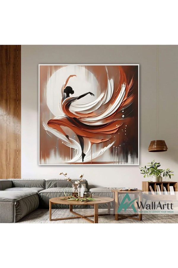 Abstract Female Dancer Square 3D Heavy Textured Partial Oil Painting - Wall Art