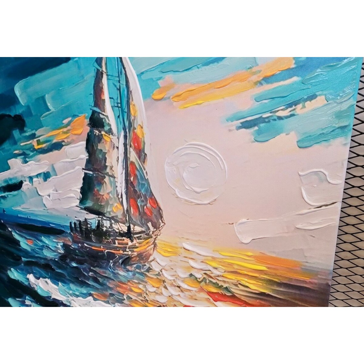 Turq Sailboat 3D Heavy Textured Partial Oil Painting