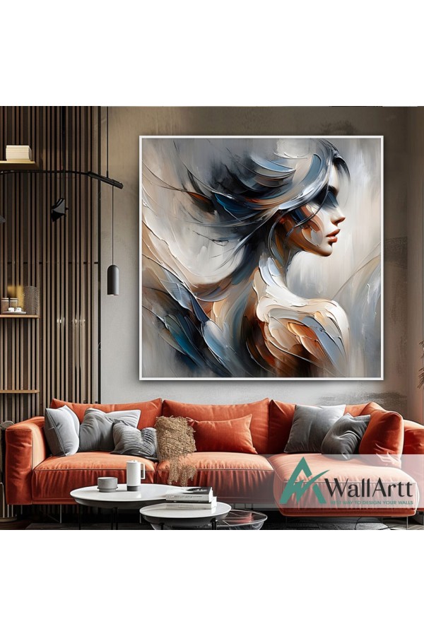 Blue Abstract Woman 3D Heavy Textured Partial Oil Painting - Wall Art