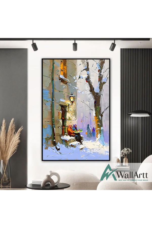 Winter Feast 3d Heavy Textured Partial Oil Painting - Wall Art