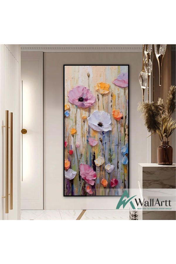 Spring Flowers 3d Heavy Textured Partial Oil Painting - Wall Art